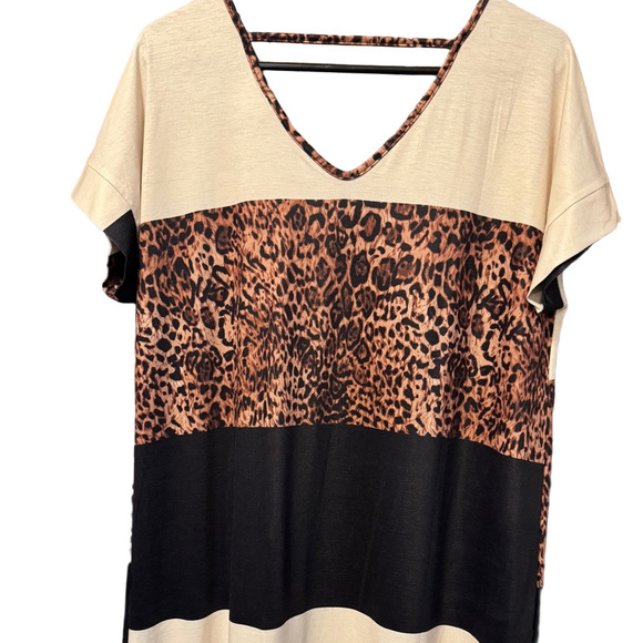 LuLaRoe Macy V-Veck Cream and Black Maxi Dress with Leopard Accents NWT Size M - Picture 5 of 6